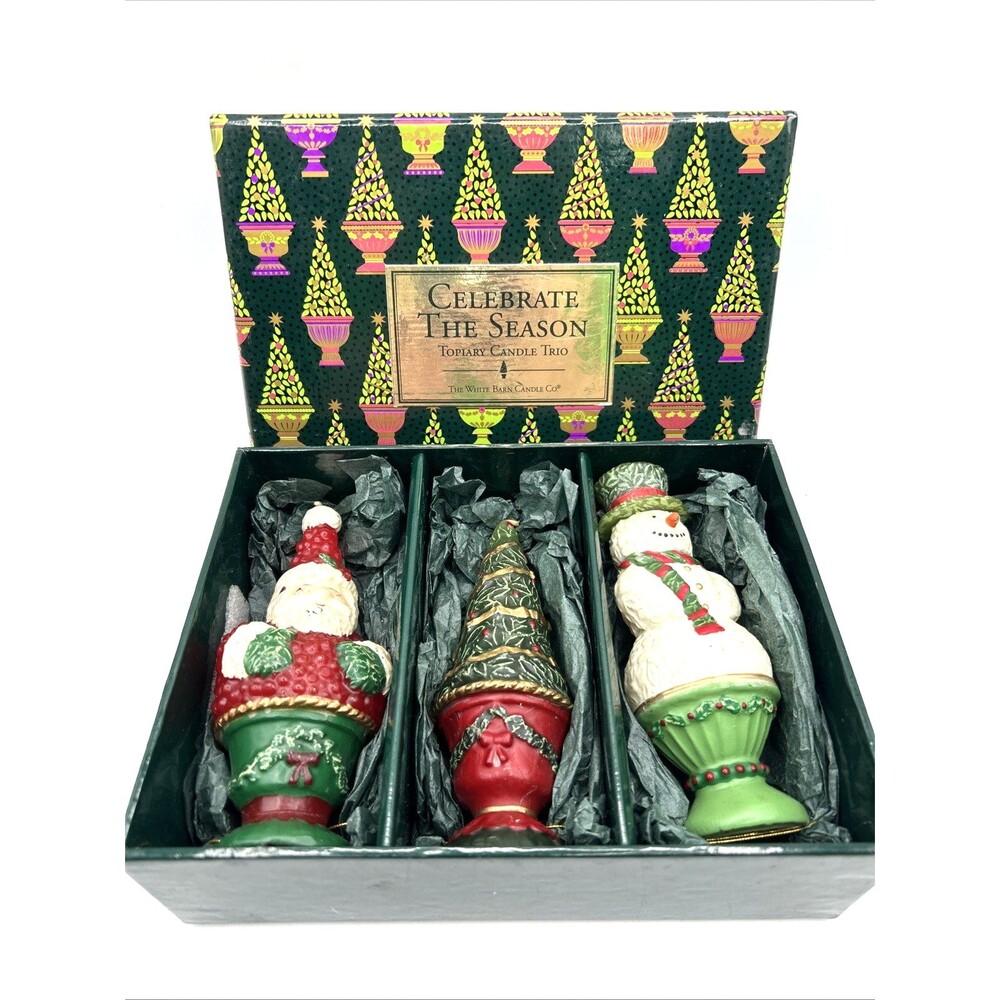 VTG The White Barn Candle Co Celebrate The Season Christmas Topiary Candle Trio